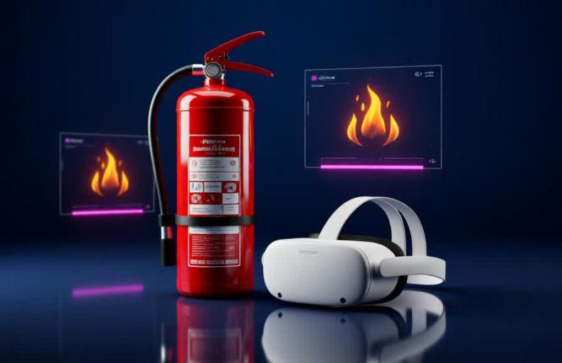 simulador extintor Chile realidad virtual capacitación VR lentes Meta Quest extintor rojo