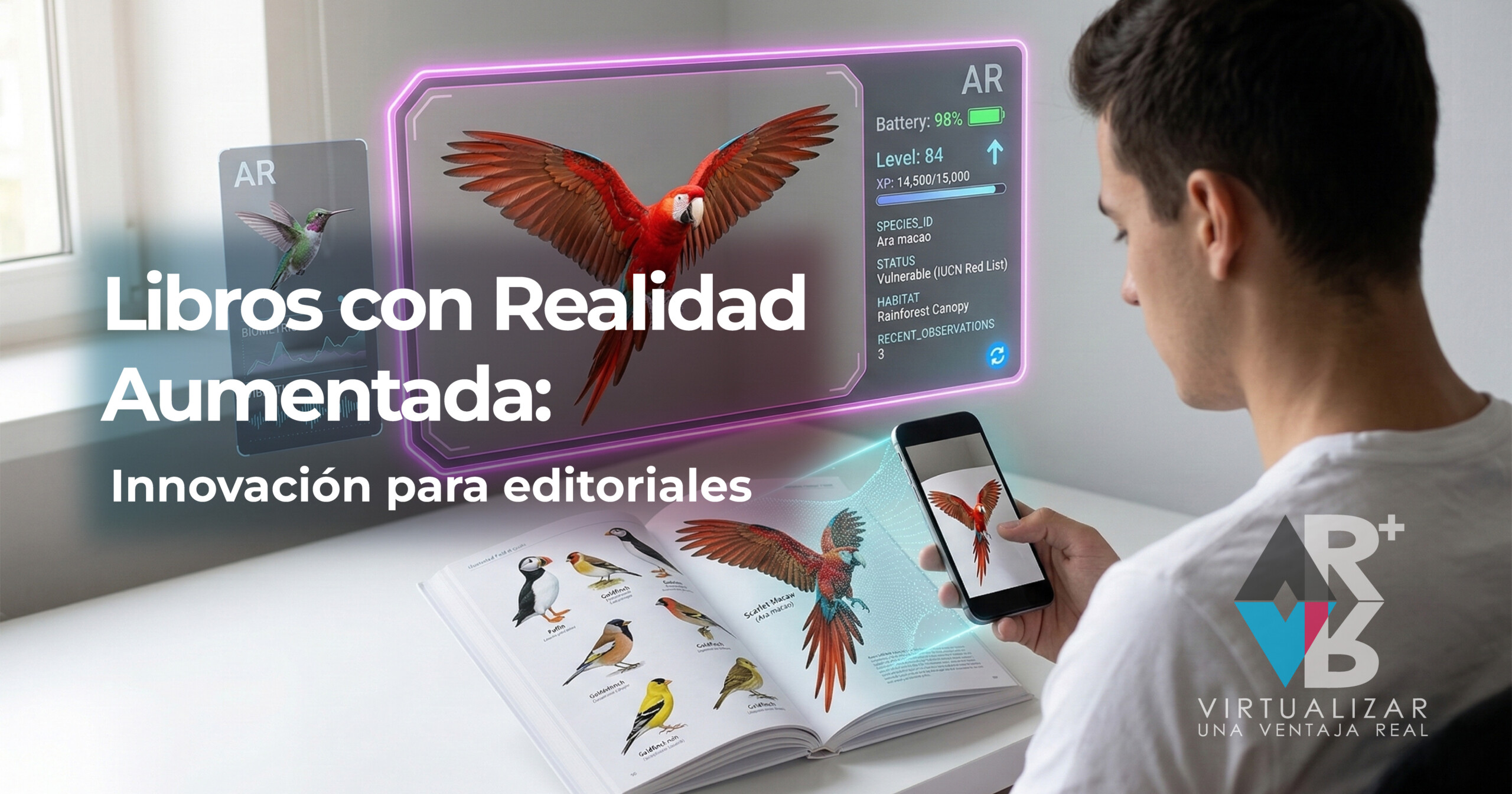 Libro interactivo con aplicación móvil mostrando contenido 3D en libros con realidad aumentada